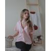 imageHOTOUCH Linen Cotton Womens Short Sleeve Shirts V Neck Collared Button Down Blouse Tops S3XLPink