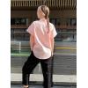 imageHOTOUCH Linen Cotton Womens Short Sleeve Shirts V Neck Collared Button Down Blouse Tops S3XLPink