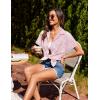 imageHOTOUCH Linen Cotton Womens Short Sleeve Shirts V Neck Collared Button Down Blouse Tops S3XLPink Stripe