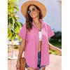 imageHOTOUCH Linen Cotton Womens Short Sleeve Shirts V Neck Collared Button Down Blouse Tops S3XLRose Pink