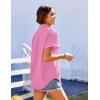 imageHOTOUCH Linen Cotton Womens Short Sleeve Shirts V Neck Collared Button Down Blouse Tops S3XLRose Pink
