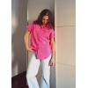imageHOTOUCH Linen Cotton Womens Short Sleeve Shirts V Neck Collared Button Down Blouse Tops S3XLRose Pink