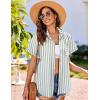 imageHOTOUCH Linen Cotton Womens Short Sleeve Shirts V Neck Collared Button Down Blouse Tops S3XLStripe Light Green