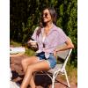 imageHOTOUCH Linen Cotton Womens Short Sleeve Shirts V Neck Collared Button Down Blouse Tops S3XLStriped Hot Pink