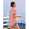 imageHOTOUCH Linen Cotton Womens Short Sleeve Shirts V Neck Collared Button Down Blouse Tops S3XLTangerine