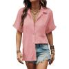 imageHOTOUCH Linen Cotton Womens Short Sleeve Shirts V Neck Collared Button Down Blouse Tops S3XLTangerine