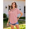 imageHOTOUCH Linen Cotton Womens Short Sleeve Shirts V Neck Collared Button Down Blouse Tops S3XLTangerine