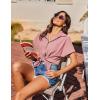 imageHOTOUCH Linen Cotton Womens Short Sleeve Shirts V Neck Collared Button Down Blouse Tops S3XLTangerine