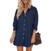 imageHOTOUCH Women Oversized Button Down Shirts Boyfriend Long Sleeve Blouse Collared TopsNavy