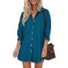 imageHOTOUCH Women Oversized Button Down Shirts Boyfriend Long Sleeve Blouse Collared TopsTeal Blue