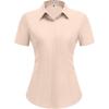 imageHOTOUCH Women Short Sleeve Button Down Shirts Business Work Fitted Collared Blouse Office Basic 2025 Summer Tops S2XLKhaki