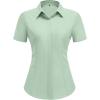 imageHOTOUCH Women Short Sleeve Button Down Shirts Business Work Fitted Collared Blouse Office Basic 2025 Summer Tops S2XLLight Green