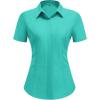 imageHOTOUCH Women Short Sleeve Button Down Shirts Business Work Fitted Collared Blouse Office Basic 2025 Summer Tops S2XLMint Green