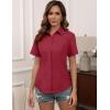 imageHOTOUCH Women Short Sleeve Button Down Shirts Business Work Fitted Collared Blouse Office Basic 2025 Summer Tops S2XLWine Red