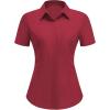imageHOTOUCH Women Short Sleeve Button Down Shirts Business Work Fitted Collared Blouse Office Basic 2025 Summer Tops S2XLWine Red