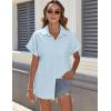 imageHOTOUCH Women Waterproof Button Down Shirt Solid Work Business Blouse StainResistant Short Sleeve TopsLight Blue