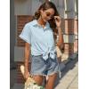 imageHOTOUCH Women Waterproof Button Down Shirt Solid Work Business Blouse StainResistant Short Sleeve TopsLight Blue