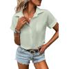 imageHOTOUCH Women Waterproof Button Down Shirt Solid Work Business Blouse StainResistant Short Sleeve TopsLight Green
