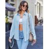 imageHOTOUCH Womens Button Down Shirt Casual Long Sleeves Loose fit Classic Collared Blouses Fasion Textured Top with PocketsAlight Blue