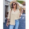 imageHOTOUCH Womens Button Down Shirt Casual Long Sleeves Loose fit Classic Collared Blouses Fasion Textured Top with PocketsBeige
