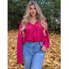 imageHOTOUCH Womens Button Down Shirt Casual Long Sleeves Loose fit Classic Collared Blouses Fasion Textured Top with PocketsHot Pink