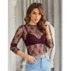 imageHOTOUCH Womens Mesh Sheer Tops Long Sleeve Layering Top Mock Neck See Through Floral Lace Shirt BlouseBlack  Burgundy