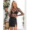 imageHOTOUCH Womens Mesh Sheer Tops Long Sleeve Layering Top Mock Neck See Through Floral Lace Shirt BlouseBlack  Burgundy