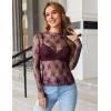 imageHOTOUCH Womens Mesh Sheer Tops Long Sleeve Layering Top Mock Neck See Through Floral Lace Shirt BlouseBlack  Burgundy