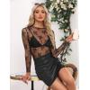 imageHOTOUCH Womens Mesh Sheer Tops Long Sleeve Layering Top Mock Neck See Through Floral Lace Shirt BlouseBlack  Green