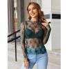 imageHOTOUCH Womens Mesh Sheer Tops Long Sleeve Layering Top Mock Neck See Through Floral Lace Shirt BlouseBlack  Green