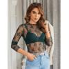 imageHOTOUCH Womens Mesh Sheer Tops Long Sleeve Layering Top Mock Neck See Through Floral Lace Shirt BlouseBlack  Green