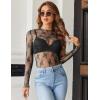 imageHOTOUCH Womens Mesh Sheer Tops Long Sleeve Layering Top Mock Neck See Through Floral Lace Shirt BlouseBlack