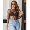 imageHOTOUCH Womens Mesh Sheer Tops Long Sleeve Layering Top Mock Neck See Through Floral Lace Shirt BlouseBrown