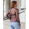 imageHOTOUCH Womens Mesh Sheer Tops Long Sleeve Layering Top Mock Neck See Through Floral Lace Shirt BlouseBurgundy