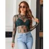 imageHOTOUCH Womens Mesh Sheer Tops Long Sleeve Layering Top Mock Neck See Through Floral Lace Shirt BlouseGreen