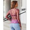 imageHOTOUCH Womens Mesh Sheer Tops Long Sleeve Layering Top Mock Neck See Through Floral Lace Shirt BlouseHot Pink