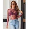imageHOTOUCH Womens Mesh Sheer Tops Long Sleeve Layering Top Mock Neck See Through Floral Lace Shirt BlouseHot Pink