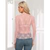 imageHOTOUCH Womens Mesh Sheer Tops Long Sleeve Layering Top Mock Neck See Through Floral Lace Shirt BlousePink