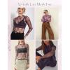 imageHOTOUCH Womens Mesh Sheer Tops Long Sleeve Layering Top Mock Neck See Through Floral Lace Shirt BlousePurple