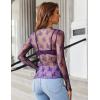 imageHOTOUCH Womens Mesh Sheer Tops Long Sleeve Layering Top Mock Neck See Through Floral Lace Shirt BlousePurple