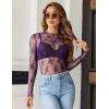 imageHOTOUCH Womens Mesh Sheer Tops Long Sleeve Layering Top Mock Neck See Through Floral Lace Shirt BlousePurple