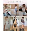 imageHOTOUCH Womens Mesh Sheer Tops Long Sleeve Layering Top Mock Neck See Through Floral Lace Shirt BlouseWhite