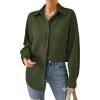 imageHOTOUCH Button Down Shirt Women Casual Blouse Office Boyfriend Long Sleeve TopsArmy Green