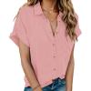 imageHOTOUCH Linen Cotton Womens Short Sleeve Shirts V Neck Collared Button Down Blouse Tops S3XLTangerine