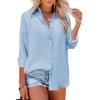 imageHOTOUCH Womens Button Down Shirt Casual Long Sleeves Loose fit Classic Collared Blouses Fasion Textured Top with PocketsAlight Blue