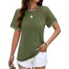 imageHOTOUCH Lace Tops for Women Short Sleeve Summer Shirts Trendy Fashion Pleated Dressy Casual Blouses Holiday OutfitsShort Sleeve Army Green
