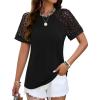 imageHOTOUCH Lace Tops for Women Short Sleeve Summer Shirts Trendy Fashion Pleated Dressy Casual Blouses Holiday OutfitsShort Sleeve Black
