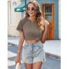 imageHOTOUCH Lace Tops for Women Short Sleeve Summer Shirts Trendy Fashion Pleated Dressy Casual Blouses Holiday OutfitsShort Sleeve Brown