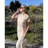 imageHOTOUCH Lace Tops for Women Short Sleeve Summer Shirts Trendy Fashion Pleated Dressy Casual Blouses Holiday OutfitsShort Sleeve Champagne