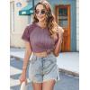 imageHOTOUCH Lace Tops for Women Short Sleeve Summer Shirts Trendy Fashion Pleated Dressy Casual Blouses Holiday OutfitsShort Sleeve Fuchsia